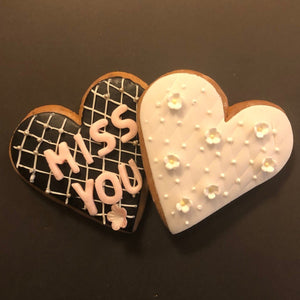 2 Herzen MISS YOU + BLÜTE weiß