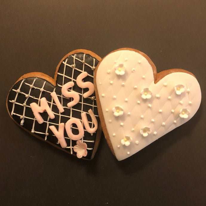2 Herzen MISS YOU + BLÜTE weiß